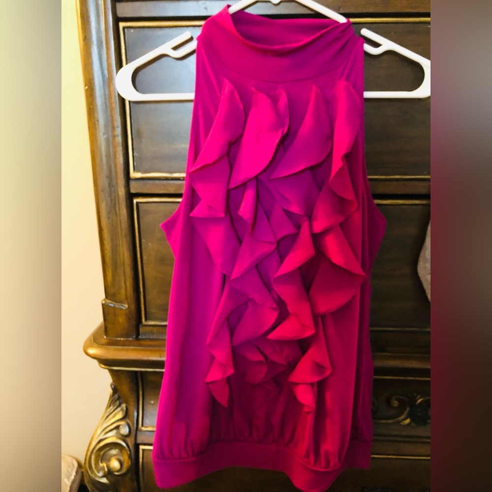 The Limited Magenta Purple Ruffled Mock Neck Top Sleeveless Size XS